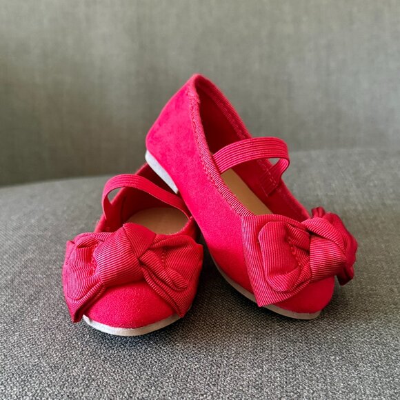 NWOT Old Navy Faux-Suede Red Bow Ballet Flats Toddler Size 5 - Picture 1 of 6